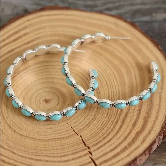 NEW Turquoise hoop earrings western style earrings boho chic jewelry, trendy - Picture 5 of 7